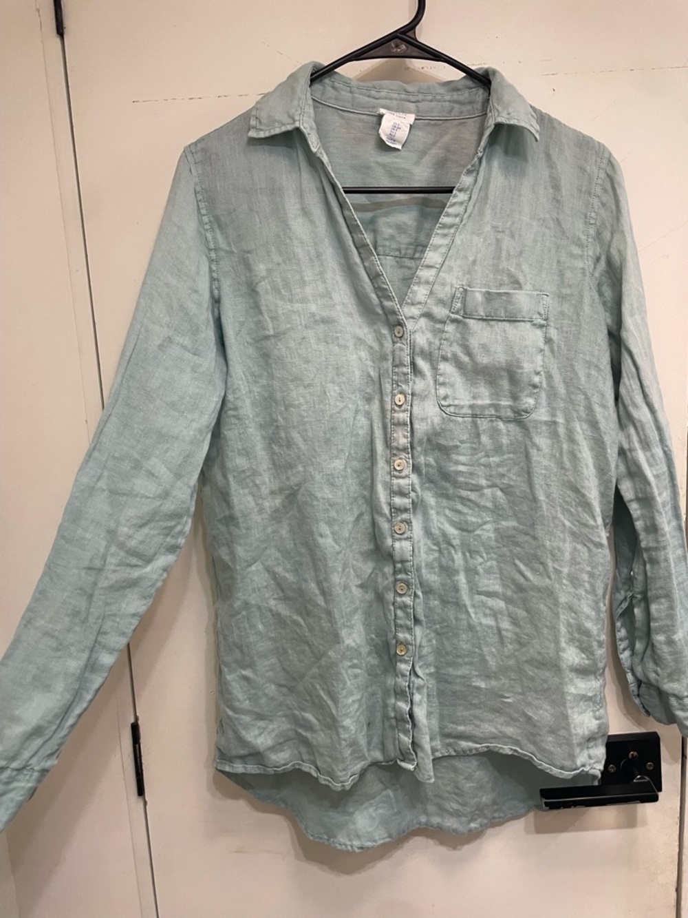Sigrid Olsen linen blue button up boho lagenlook crunchy small natural fibers